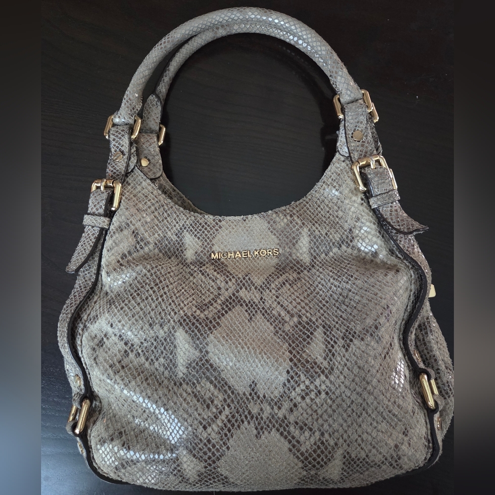 Michael Kors Gray Snakeskin Shoulder Bag